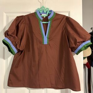 Entro Brown Top with Green and Blue Accents